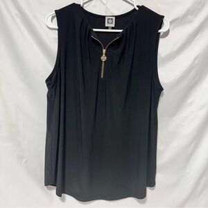 Anne Klein Sleeveless Black Blouse with Gold Zipper sz M
